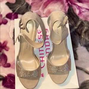 CL cream colored, suede and sequin heels Size 10